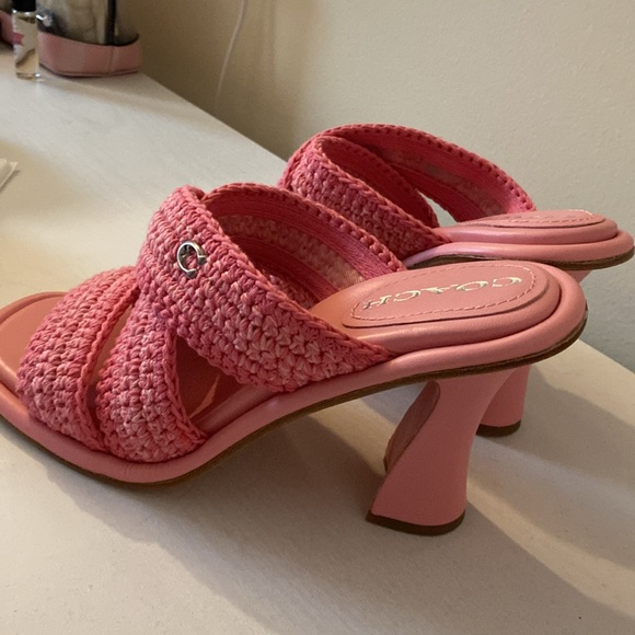COACH’s Quintin 60MM Crochet leather sculptural heel sandals NEW Barbie Pink  8 - Picture 3 of 6